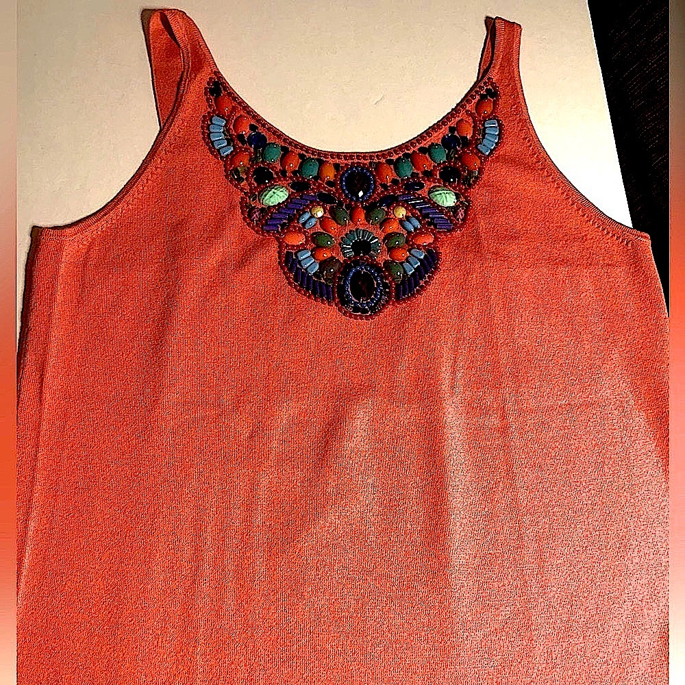 Embellished Sweater Tank, fine gauge, Sz XL